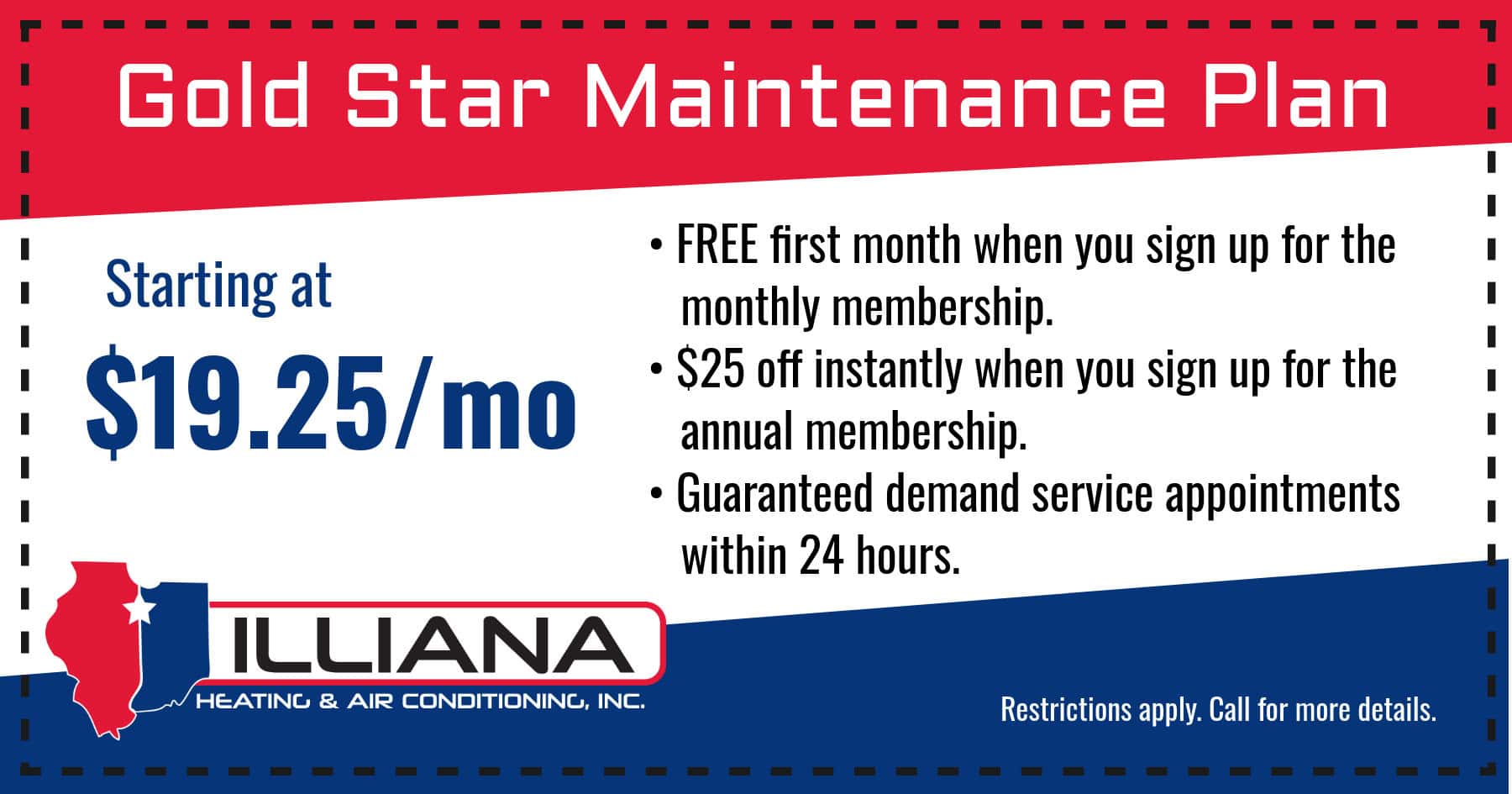 Gold Star Maintenance Plan starting at $19.25 / month
